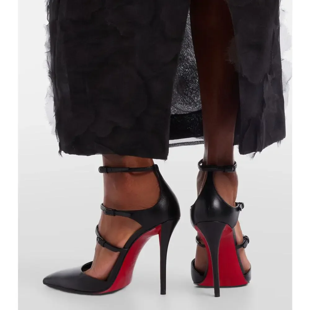 Christian Louboutin Milena 100 Black Kid Leather Ankle Strap Heel Pump 39.5